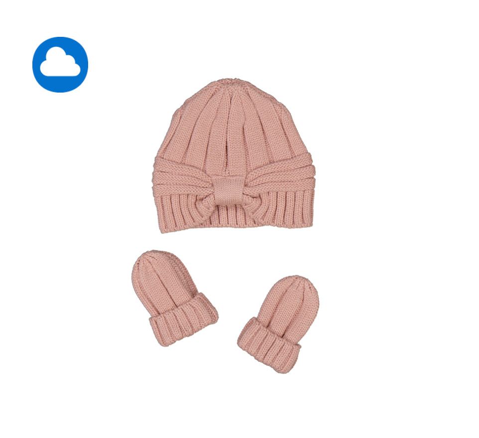 Bow Knit Hat &amp; Glove Set, Color: Peach, Size: 3m