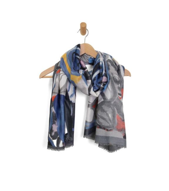 Navy Leafy Floral Scarf