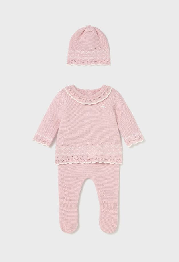 Pink Crystal Knit Outfit &amp; Hat, Size: 0-1. Newborn