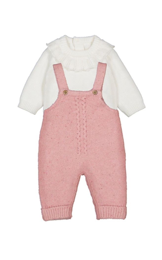 Orchid Pink Knit Dungarees Set, Size: 0-1. Newborn