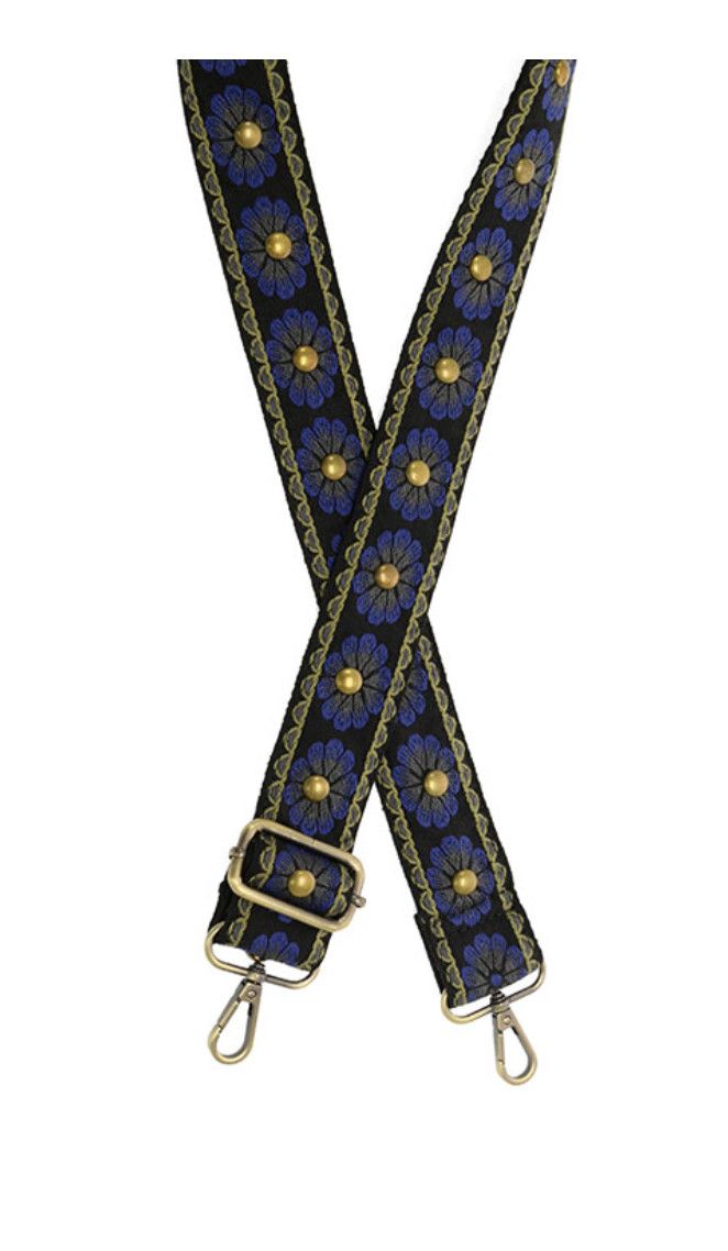 Guitar Straps, Color: 1.5&quot; Navy Studded Daisy