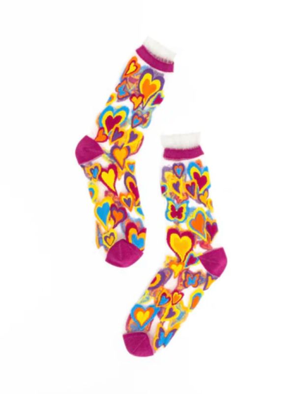 Y2K Hearts Ruffle Sheer Crew Sock