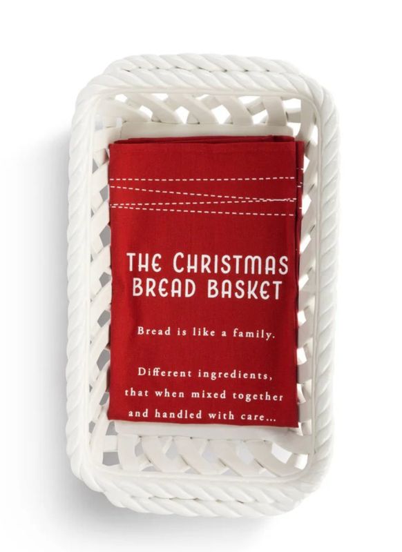 Christmas Ceramic Bread Basket with Red Tea Towel
