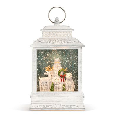 Snowman Winter Scene Lit Musical White USB Snow Globe Lantern