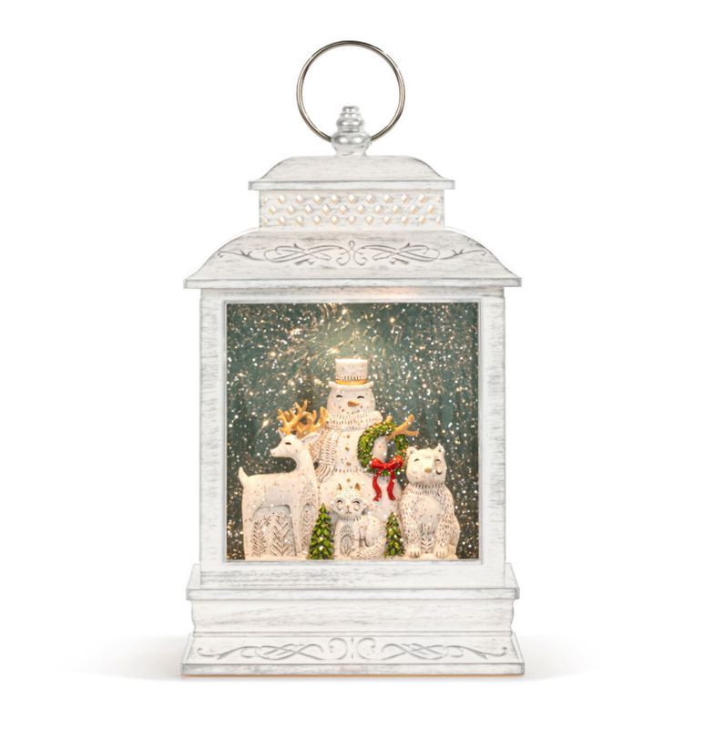 Snowman Winter Scene Lit Musical White USB Snow Globe Lantern