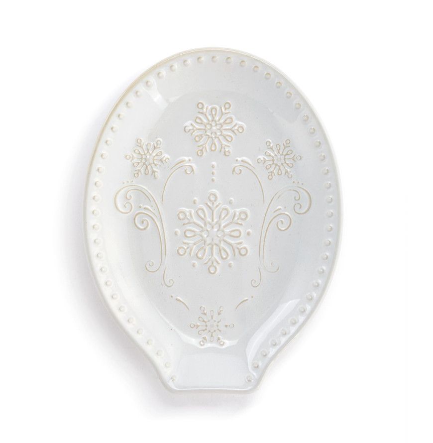 Vintage Snowflake Cream Ceramic Spoon Rest