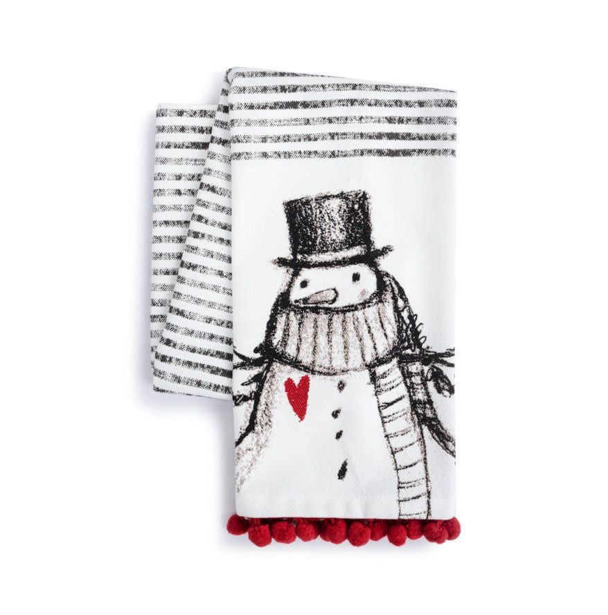 Snowman Red Heart Cotton Twill Kitchen Towel