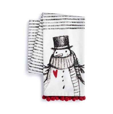 Snowman Red Heart Cotton Twill Kitchen Towel