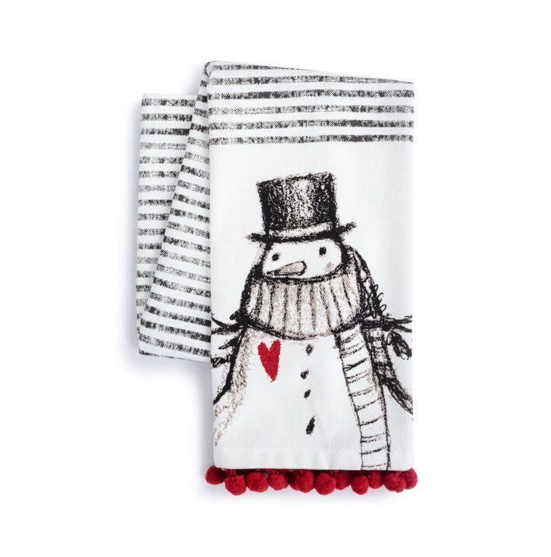 Snowman Red Heart Cotton Twill Kitchen Towel
