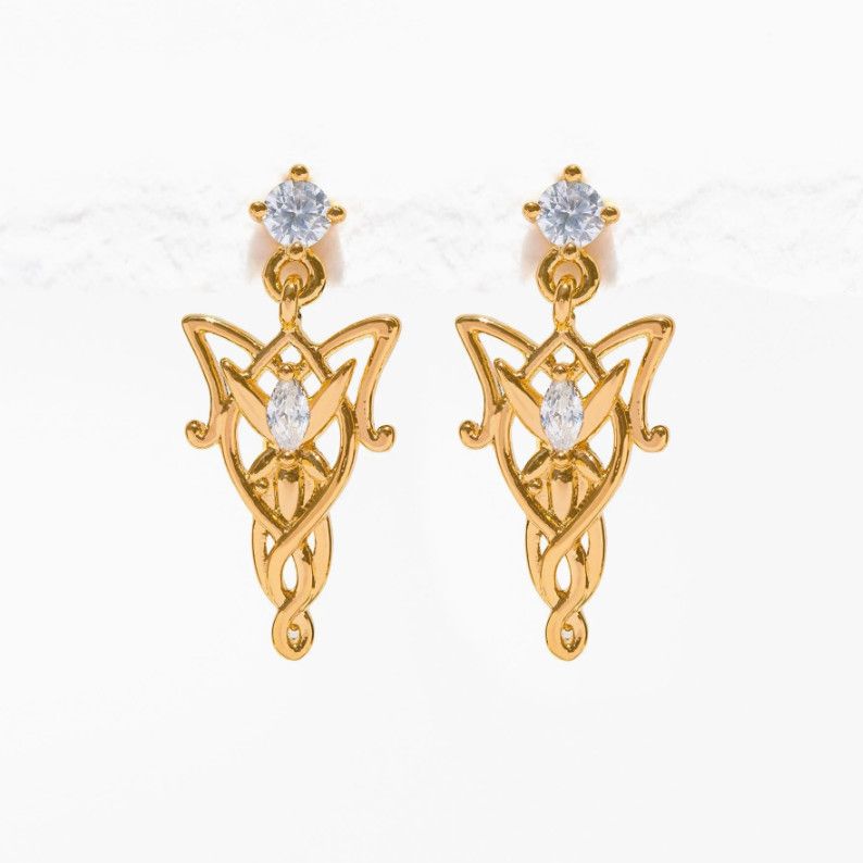 The Lord of the Rings Elven Dangle Earrings, Color: Gold