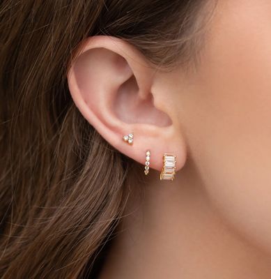 Bling Baguette Huggie Hoops