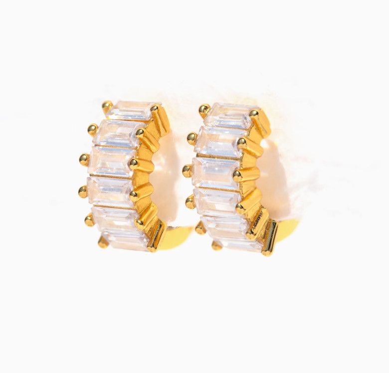 Bling Baguette Huggie Hoops, Color: Gold