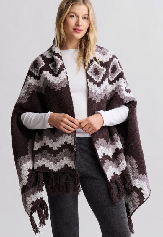 Faded CozyChic® Mosaic Wrap in one size, soft cozy fabric, stylish drape, perfect for layering and everyday comfort
