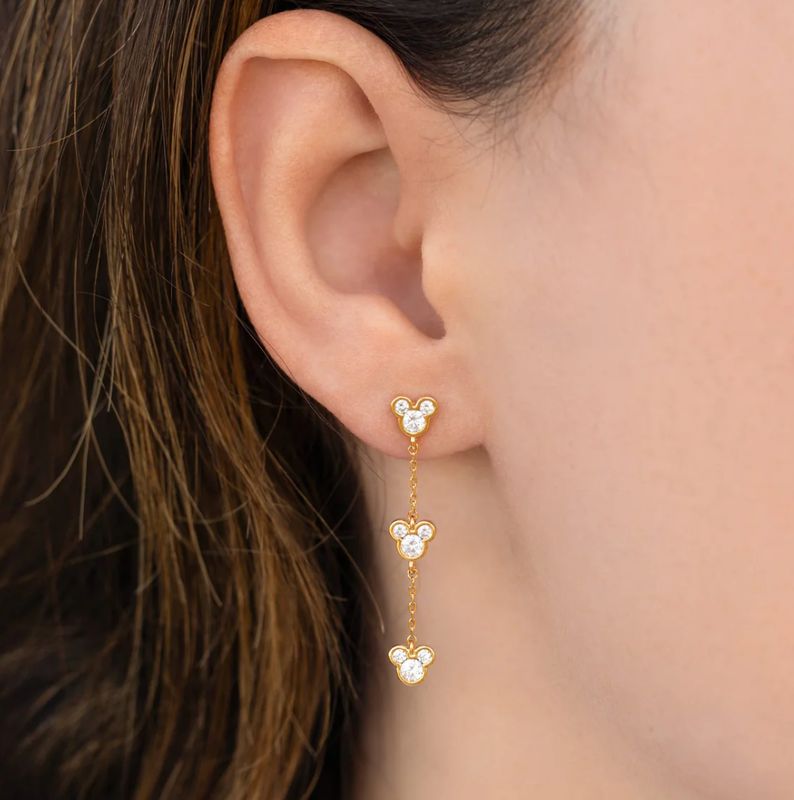 Disney Mickey Linear Dangle Earrings with sparkling silver accents inspired by Mickey Mouse, available in Poughkeepsie, NY