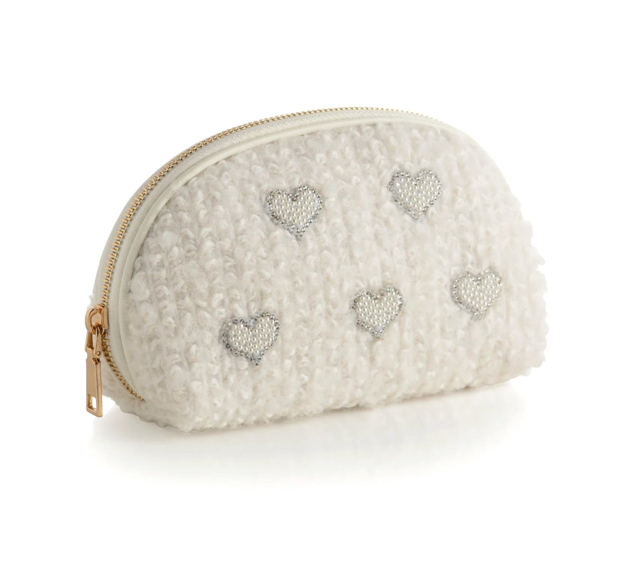 Hearts Boucle Zip Pouch, Color: Ivory