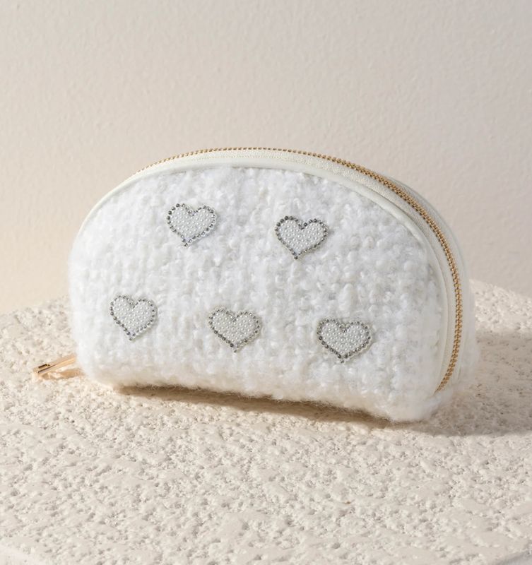 Hearts Boucle Zip Pouch