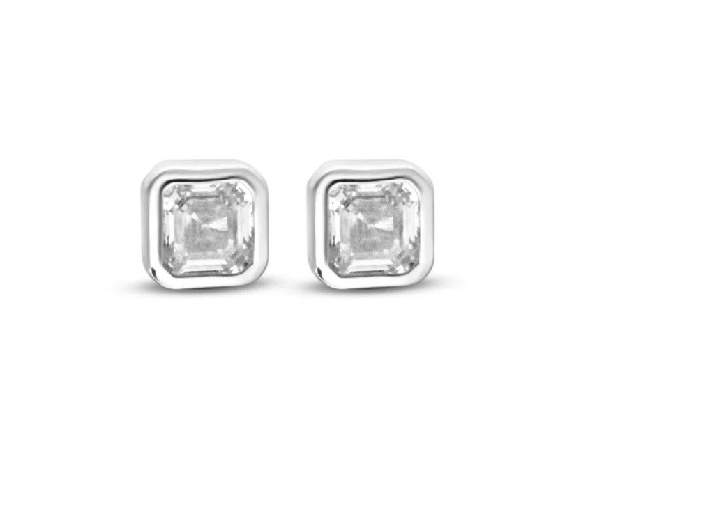 Asscher Studs, Style: White, Color: Silver