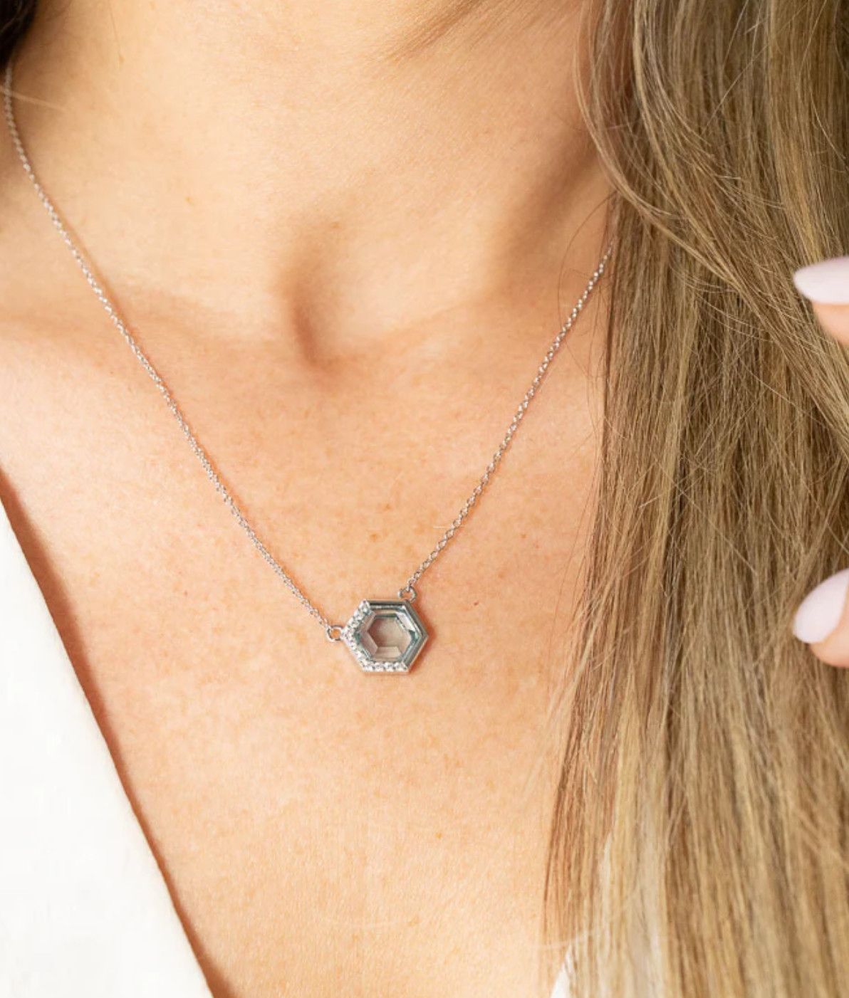 Stardust Necklace, Style: Aquamarine, Color: Silver