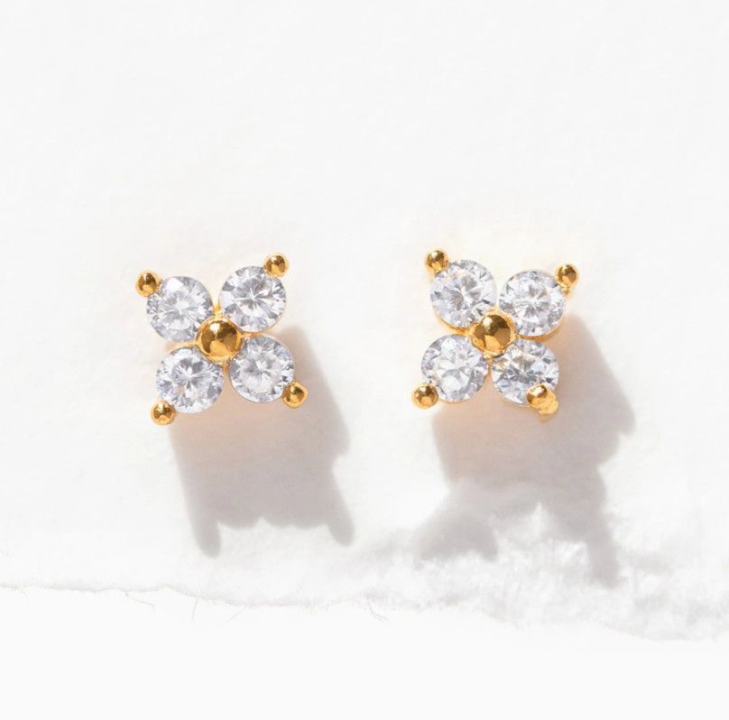 Teeny Tiny  Cluster Studs, Style: Clear, Color: Gold