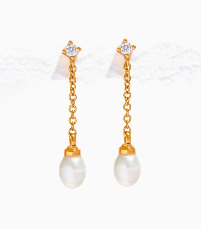Falling for You Pearl Drop Earrings, Color: Gold