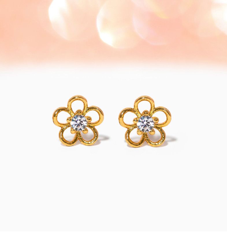 Teeny Tiny Flower Studs, Color: Gold