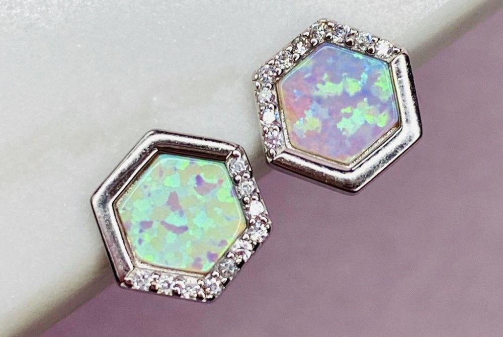 White Opal Stardust Studs, Color: Sterling Silver