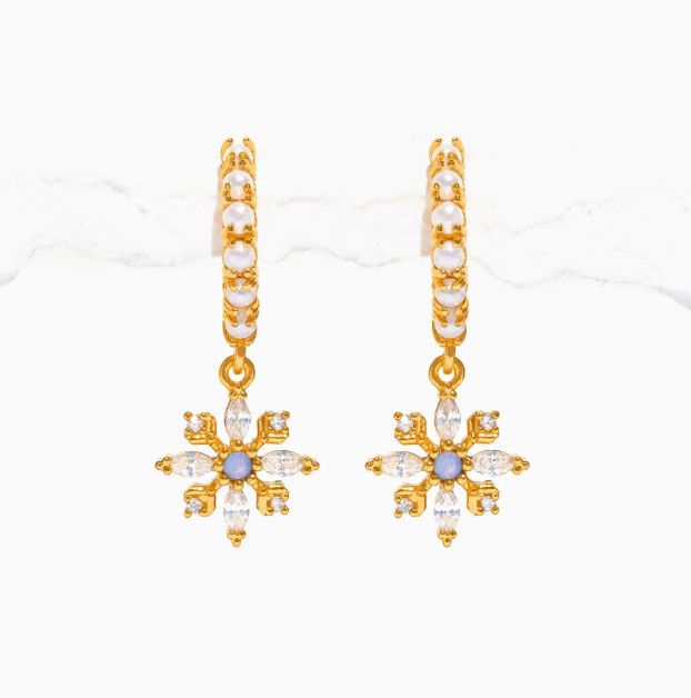 Icy Snowflake Hoops, Color: Gold