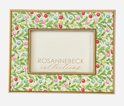 Gold Hand Painted Green Holly and Colorful Ornaments 4x6 Frame