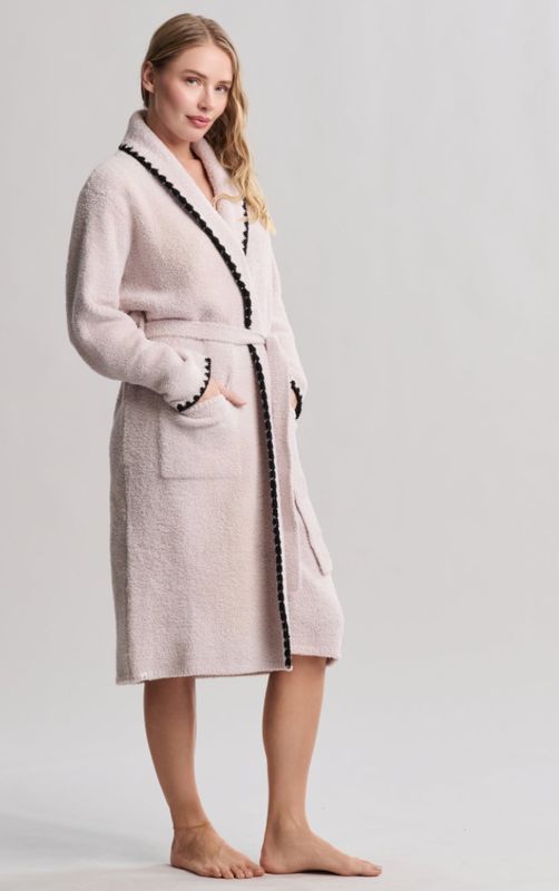CozyChic® Blanket Stitch robe, soft cozy fabric, relaxed fit, stylish blanket stitch detail, perfect for lounging
