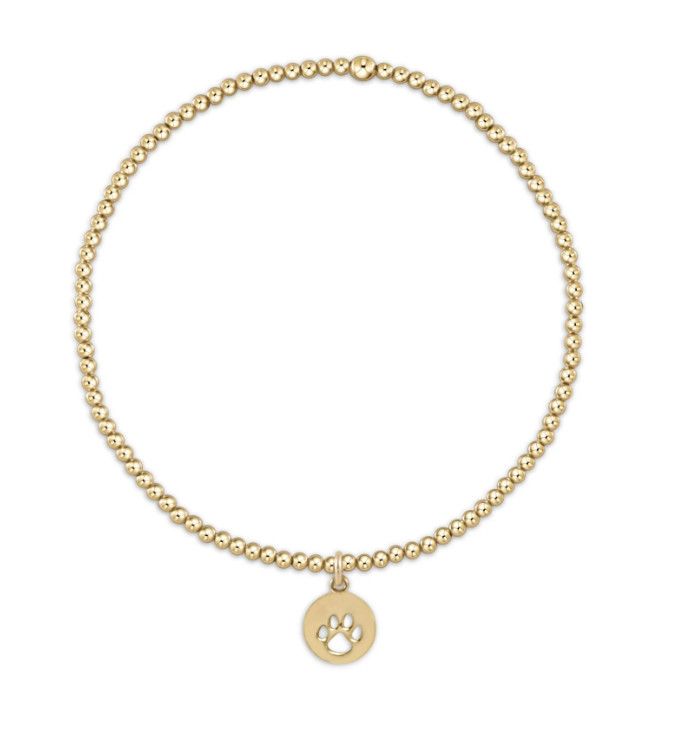 Classic Gold 2mm Bead Bracelet Paw Print Small Gold Disc