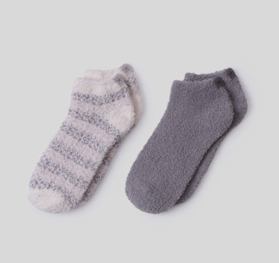 CozyChic® Heathered Stripe Ankle Sock Set Dove Gray