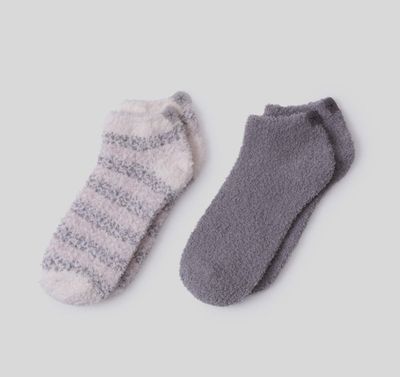 CozyChic® Heathered Stripe Ankle Sock Set Dove Gray