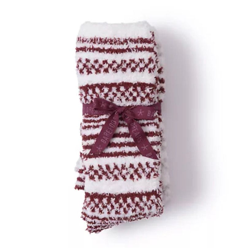 CozyChic™ Checkered Striped Socks, Color: CRIMSON/STONE MULTI