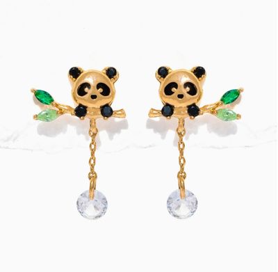 Lucky Panda Dangle Gold Earrings