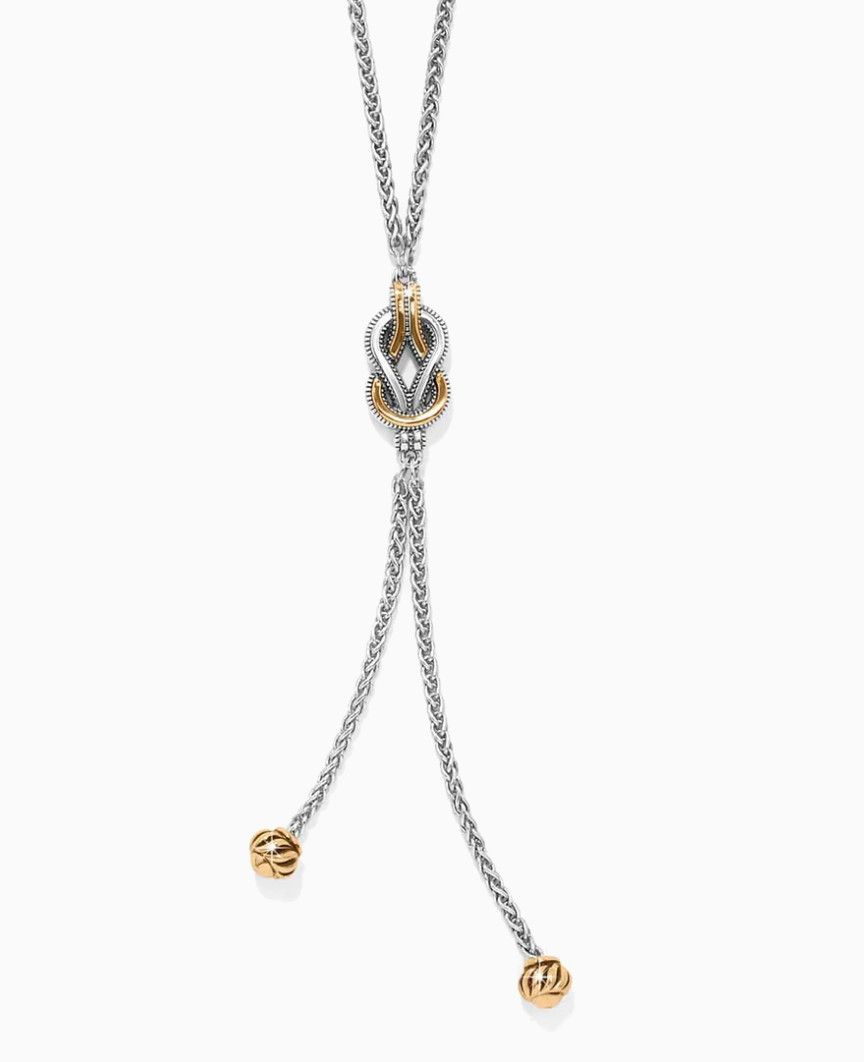 Brighton Interlok Harmony Two-Tone Lariat Necklace with gold and silver-tone accents and sleek lariat design