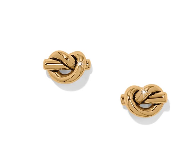 Brighton Gold Interlok Single Knot Mini Earrings with polished gold-tone finish and knot design, available in Poughkeepsie NY