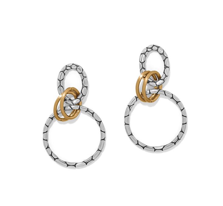 Pebble Link Two Tone Post Drop Earrings