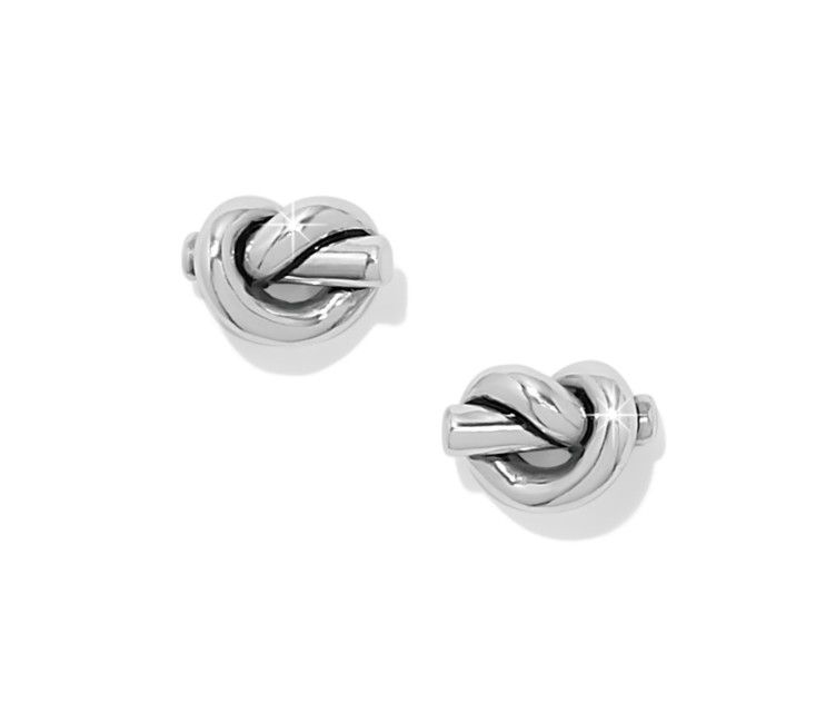 Brighton Silver Interlok Single Knot Mini Earrings with polished silver-tone finish, at our Poughkeepsie NY Boutique