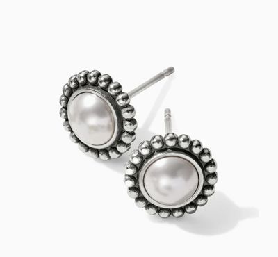 J20902 Luster Mini Post Earrings Silver-Pearl