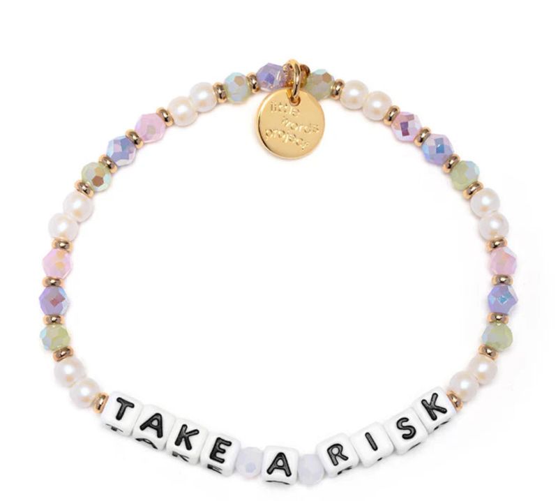 Little Words Take A Risk One Energy Bracelet with colorful beaded design and “Take A Risk” word