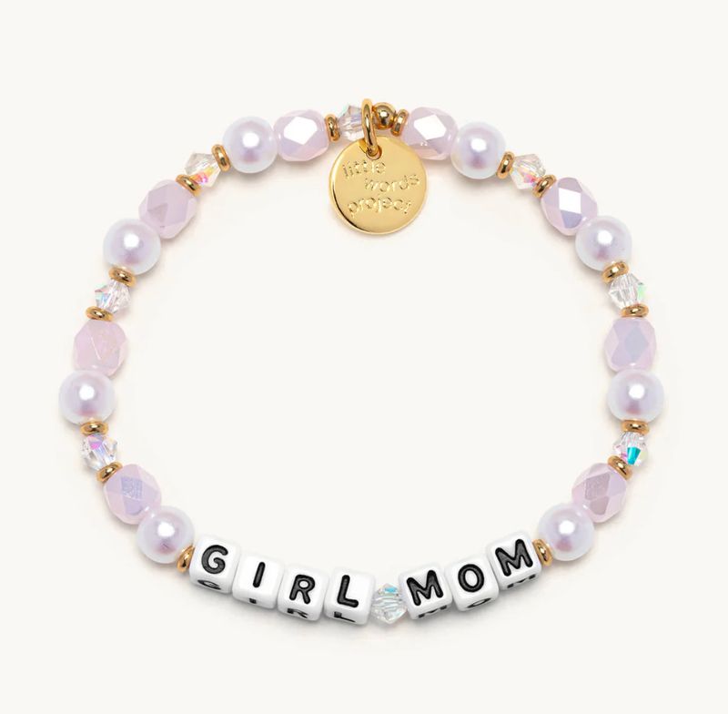 Little Words Girl Mom Blush Elegance Bracelet with colorful beaded design and “Girl Mom” word
