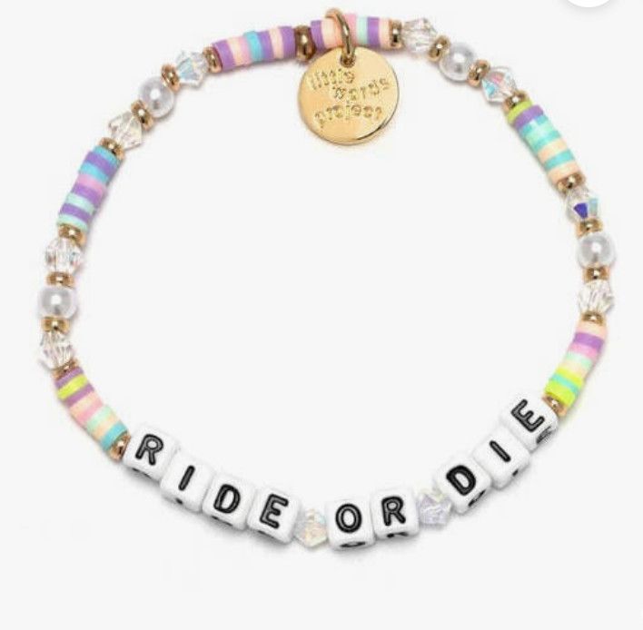 Little Words Ride or Die Pink Bracelet with colorful beaded design and “Ride or Die” word