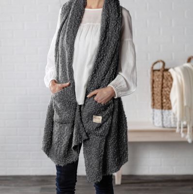 Giving Collection charcoal gray shawl with pockets cozy wrap available at our Poughkeepsie NY boutique