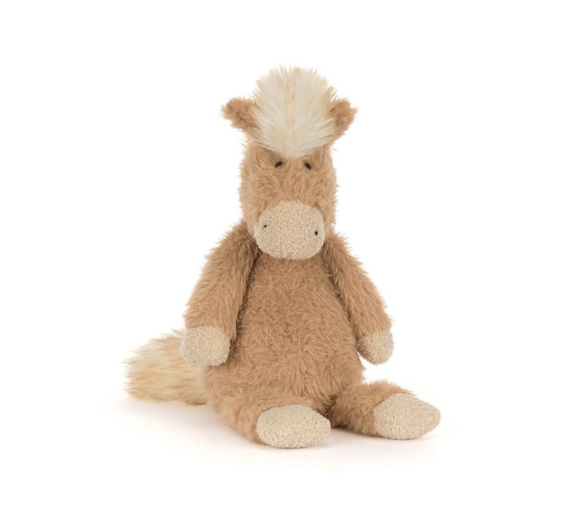 Jellycat Canterneigh Pony plush toy with soft brown fur and fluffy mane, cuddly stuffed horse for kids
