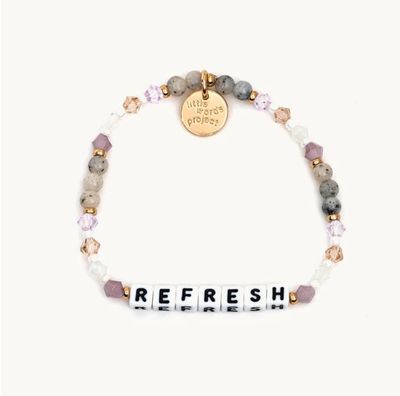 Little Words Project Refresh Bracelet with neutral beads and “Refresh” word, available in Poughkeepsie, NY.