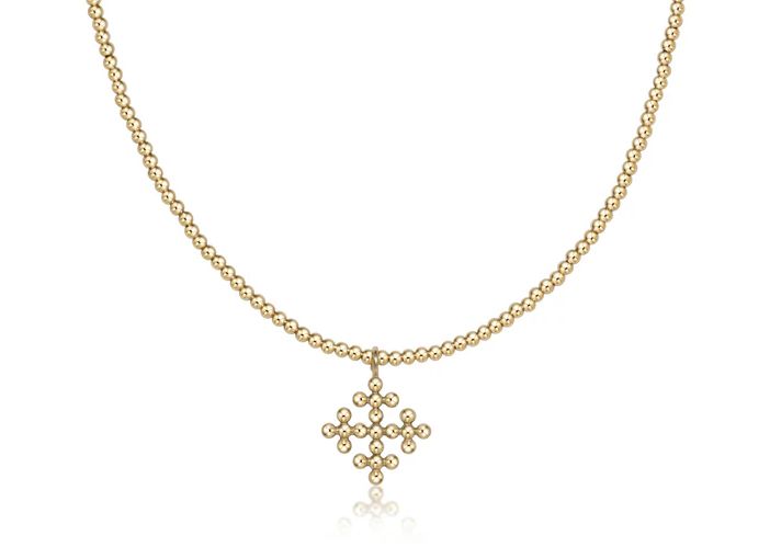 Enewton 15 inch Classic Beaded Signature Gold 2mm Cross Encompass choker, waterproof everyday jewelry at our boutique in Poug