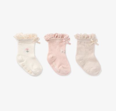 Floral Ankle Non Slip Baby Socks 3 pack