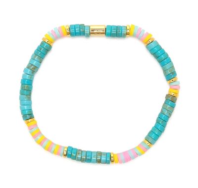 Gold Turkis Vinyl Disc Stretch Bracelet