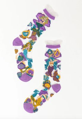 Whimsical Mermaid Ruffle Sheer Crew Sock