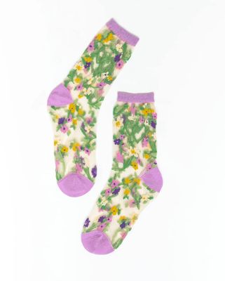 Heart Floral Sheer Crew Sock